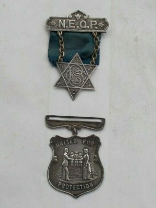 Rare Vintage Antique N.  E.  O.  P.  Fraternal Masonic Sterling Silver Medal Protection