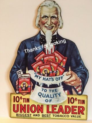 Union Leader Tabacco Die - Cut Cardboard Sign With Uncle Sam Reprint
