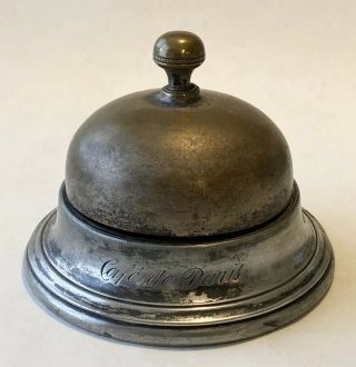 Antique Engraved Cafe De Paris Hotel Desk Wind - Up Brass,  Cast Metal Service Bell