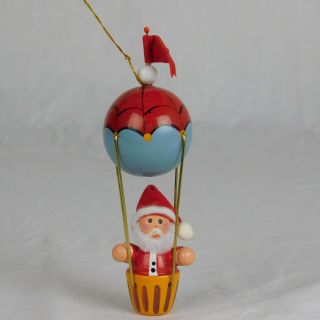 Vintage Wooden Santa In A Hot Air Balloon Christmas Holiday Ornament 4 " Tall