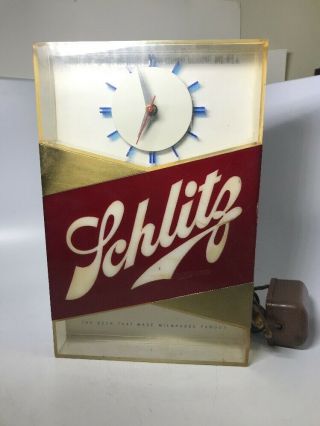 Vintage Schlitz Beer Lighted Advertising Bar Clock Milwaukee