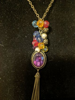 Vintage Avon NRT Necklace & Earring Set Purple Stone & Beads 2