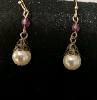 Vintage Avon NRT Necklace & Earring Set Purple Stone & Beads 3