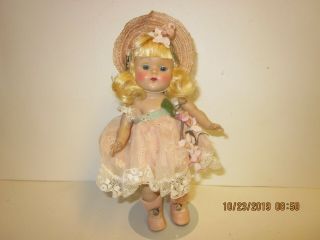 Vintage Vogue Strung 8 " Ginny Doll Blonde Blue Eyes W/pink Tagged Dress & Hat