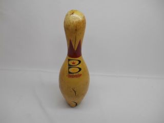 Old Vtg Brunswick Red Crown Wood Bowling Pin Abc Approved Signed 300 Game