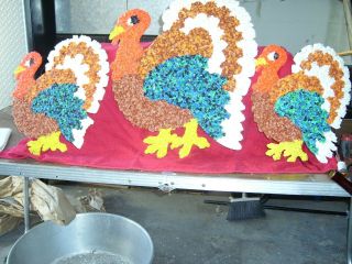 Vintage Plastic Popcorn Art Decorations Thanksgiving Turkey 