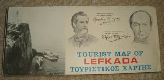 Vintage Folding Tourist Map Of Lefkada Greece