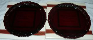Set Of 2 Vintage Avon 1876 Cape Cod Ruby Red Glass Dinner Plates 10.  75 " Mib