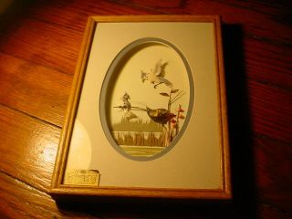 Vintage 3d Feather Art Shadow Box Blue Jay Birds On Nest Cac Picture Collage