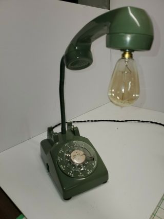 Vintage Rotary Dial Green Telephone Desk Table Night Light Lamp Steam Punk