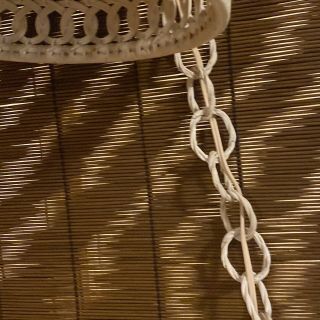 Vintage White Wicker Lamp Shade Hanging Ceiling Light Fixture With Chain 3