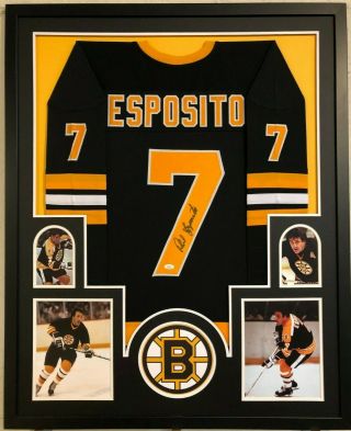 Framed Boston Bruins Phil Esposito Autographed Signed Jersey Jsa