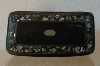 Pretty Antique Victorian Papier Mâché Snuff Box With Mother Of Pearl Inlay