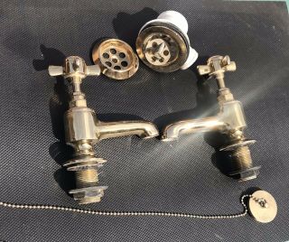 Reclaimed Vintage Antique Victorian Style Brass Bath Taps With Waste And Plug