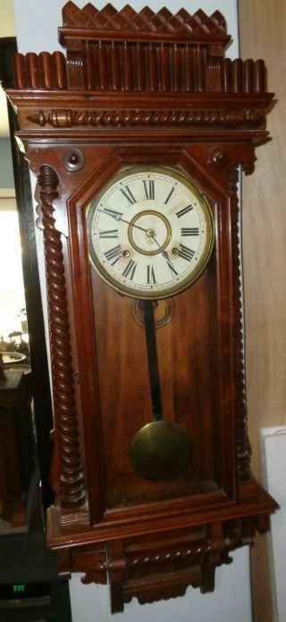 Antique - Ansonia - Walnut " Queen Anne " Wall Clock - Ca.  1890 - To Restore - T924