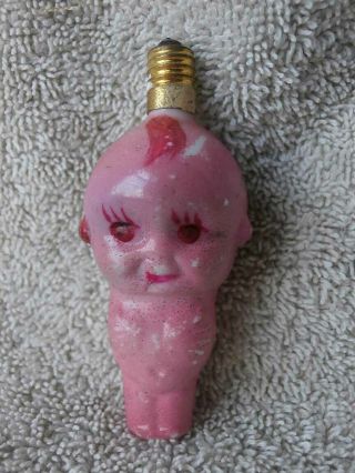 Cute Vintage Christmas Milk Glass Pink Kewpie Figural Light Bulb