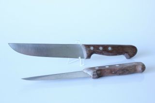Vintage F.  Dick 7 " In.  1348 Carving Knife & 6 " In.  1006 Utility Knife (wood Hand