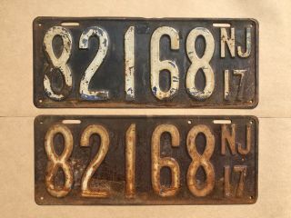 1917 Jersey License Plate Matching Pair Set Vintage 82168