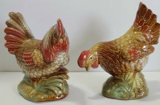Vintage Ceramic Rooster & Hen Figurine Set Of 2 Home Decor Country/farm Kitchen