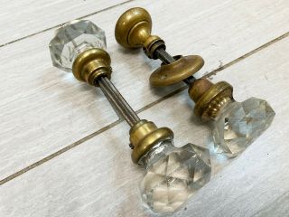 Antique Vintage Glass Door Knobs Rare Faceted Old Hardware Closet Architectural