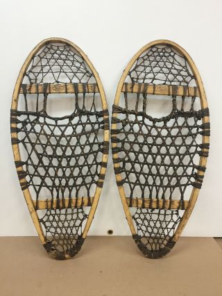 Antique Vintage Indian Made Bear Paw Snowshoes 14 " X 30 " - Decor Arts And Craft