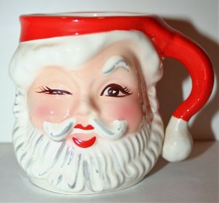 Vintage Napco Winking Santa Claus Ceramic Figural Christmas Mug Japan Kdx244