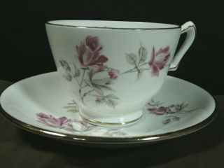 Elegant Vtg.  Crown Staffordshire England Fine Bone China Gold/pink Rose Cup Set