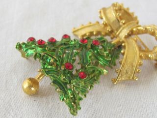 C7 VINTAGE signed MYLU CHRISTMAS HOLLY BERRY BELL BOW BROOCH Pin 2