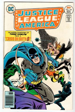 Dc - Justice League Of America 136 - Joker Appearance Vf Nov 1976 Vintage Comic