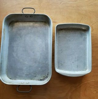 2 - Vintage Aluminum Pans 1 Baking 14 1/2 X 10 W/handles,  1 Refrigerator Desserts