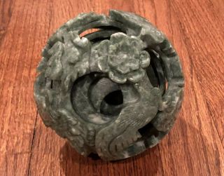Hand Carved 8 layers Green Jade/Stone Magic Puzzle Ball Sphere 5 