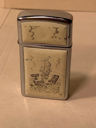 1989 ZIPPO LIGHTER ENAMEL CHROME FAUX SCRIMSHAW MOBY DICK WHALING SHIP HUNTING 3