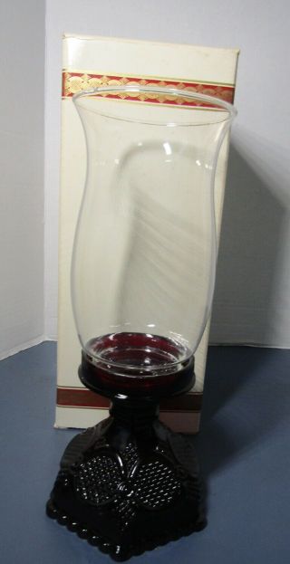 Vtg.  Avon 1876 Cape Cod Ruby Red Glass Hurricane Candle Holder Globe 11 "