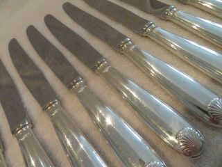 Vintage French Silver - Plated 12 Dinner Knives Christofle Vendome Shells Lb84