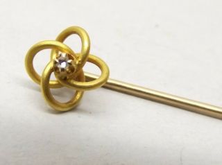Antique 10k Gold Diamond Stick Hat Lapel Pin Ornate Wire Filigree Flower Vtg 1g