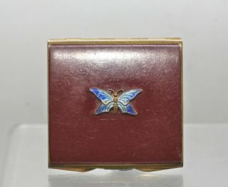 Vintage Art Deco Enamel Powder Compact W/kingfisher Butterfly Applique C1930s