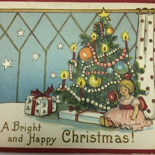 Vtg Embossed Postcard A Bright And Happy Christmas Greeting Stecher Lith Co.