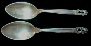 Two Vintage Georg Jensen Acorn Sterling Silver 6 - 3/4 " Oval Soup Dessert Spoons
