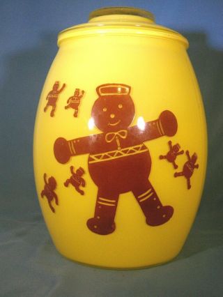 Vintage Bartlett Collins Yellow Glass Cookie Jar Gingerbread Man With Lid