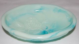 Vintage Avon Jade Milk Glass Soap Dish Bowl Saucer Marbleized Roses