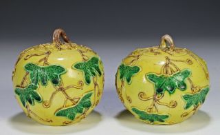 Antique Chinese Porcelain Melon Form Covered Jars