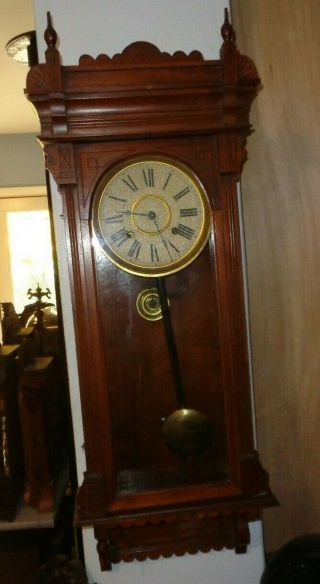 Antique - Russell & Jones - Walnut Wall Clock " Garland " Ca.  1890 - To Restore - T892