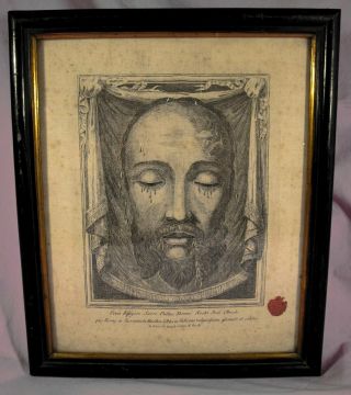Antique Framed Veronica Veil - True Face Of Christ Relic - With Document 1859.