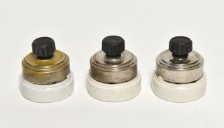 3 Vintage Industrial Perkins Porcelain Rotary Turn Light Switches