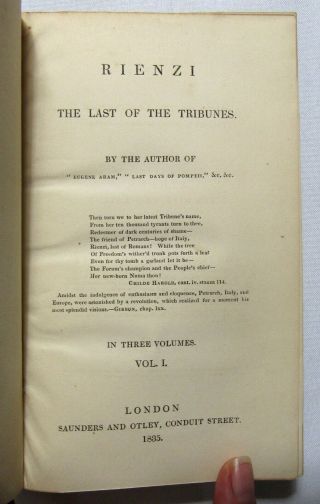 Antique 1835 RIENZI The Last of the Tribunes LEATHER BOUND SET Lord Lytton 1ST 2