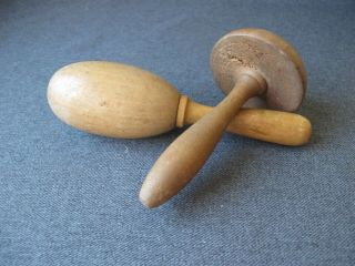 2 Vintage Wooden Egg Darning Mending With Handle One Mushroom Shaped 5a