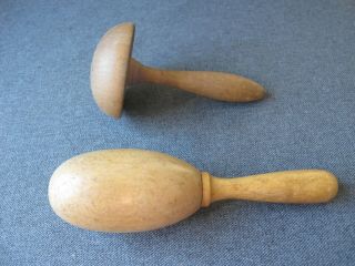2 Vintage wooden egg darning mending with handle one mushroom shaped 5a 3