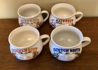 Vintage Recipe Soup Bowls Mugs Cups Set Of 4