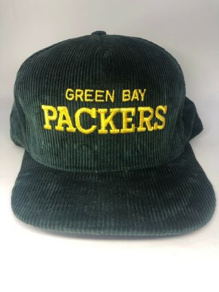 Vintage Green Bay Packers Corduroy Hat Embroidered Green Yellow - Made In Usa