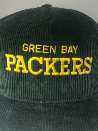 Vintage Green Bay Packers Corduroy Hat Embroidered Green Yellow - Made In USA 2